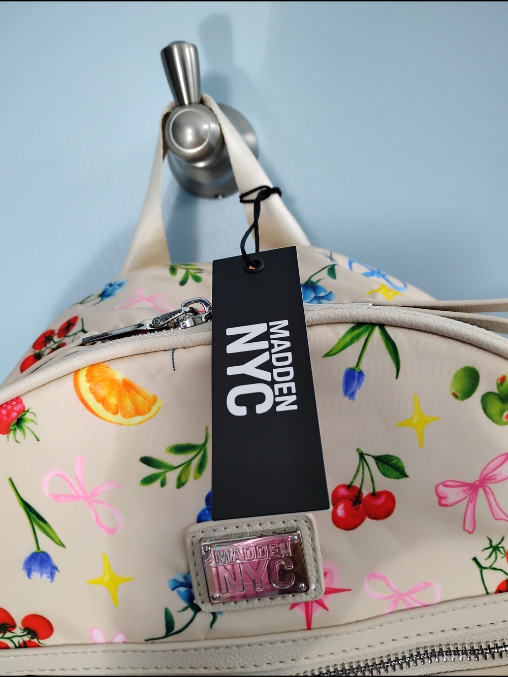 NWT Steve Madden Beige Backpack with Fruit & Floral Print - Picture 2 of 4